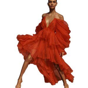 ZIMMERMANN Spring '24 Natura Gathered High-Low Mini Dress Size AU 0 NEW